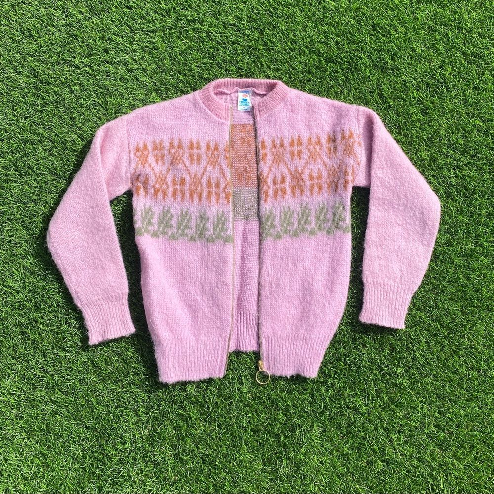60s Vintage Hekla Knitting Mill Wool Fair Isle Cardigan Sweater XS Women Iceland